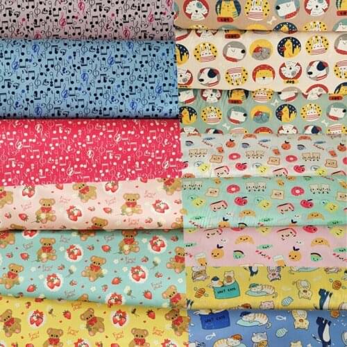Cartoon Cat Dog Bear Strawberry Toast Musical Note 100% Cotton Twill Fabric For Kid Quilting Patchwork Sheet Clothes Dress Craft