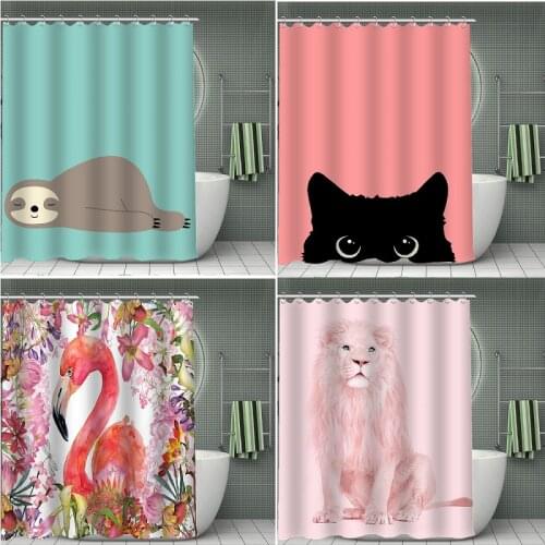Cartoon animals pink shower curtain set bathroom curtain shower curtain set bath mats rugs bathroom rug set shower curtain set