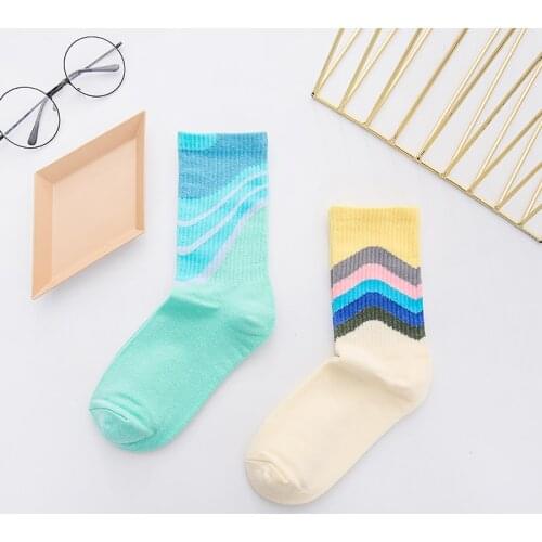 2021spring summer new Crew Casual fashion Men Socks Happy Novelty Cotton blue Water ripple color Breathable man socks