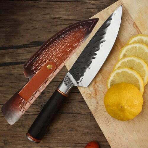 High Carbon Steel Paring Knife Clad Forged Steel Slicing Butcher Kitchen Knives Meat Cleaver Vegetable Knife Leather Cover