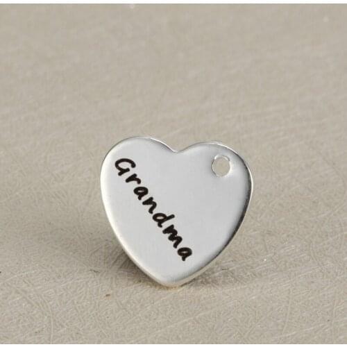 BULK 30 Stainless Steel Heart Stamped Grandma Charms Pendants