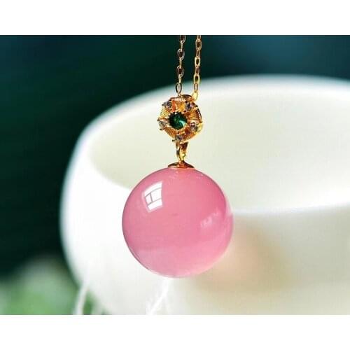 Genuine Natural Pink Rose Quartz Round Ball Sphere Pendant 16mm Star Light Necklace Women Men Heart Love Jewelry AAAAA
