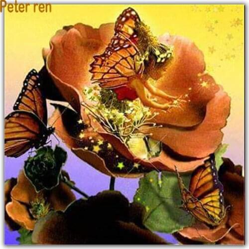 Full Diamond embroidery Diamond painting cross stitch portrait Square\Round diamond mosaic Crystal resin "girl butterfly flower"