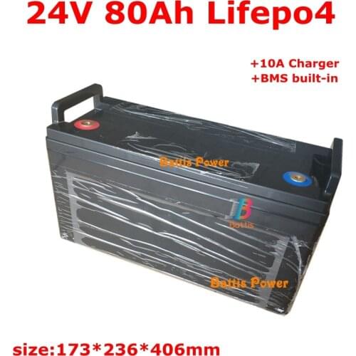 Portable lifepo4 24v 80Ah battery pack with BMS 8s for electric car energy storage HEV UPS E-motor back up power+10A Charger