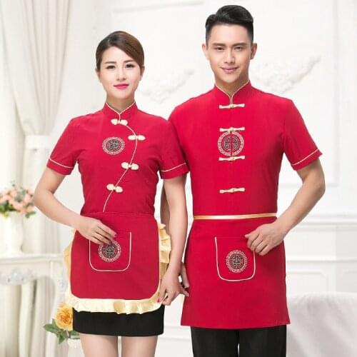 Hotel Work Clothes Summer Short Sleeve Waiter Uniforms Restaurant Kitchen Waiter Uniform Chinese Cafe Food Service Chef Uniform
