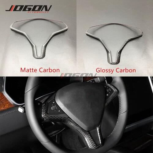 Glossy & Matte Carbon For Tesla Model S 12-19 X 16-19 Car Styling Steering Wheel Button Frame Cover Trim Molding Accessories