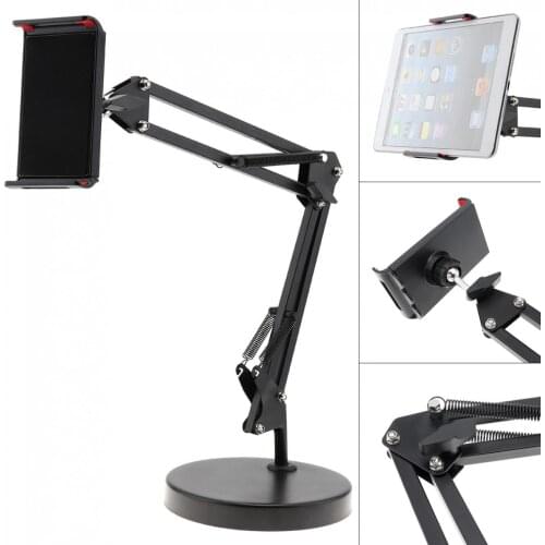 Extendable Tablet Cell Phone Holder with Suspension Boom Scissor Long Arm Mount Stand for Broadcast Studio Video Chatting