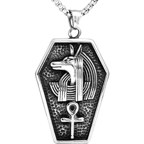 Retro Anubis Mystical Egypt Coffin Amulet Pendant Necklaces for Men Stainless Steel Male Fashion Jewelry Gift