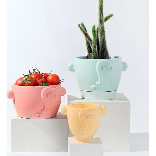 3D Concrete Planter Molds Geometric Silicone Human Face Candle Cup Cement Moulds Nordic Ornaments Tool