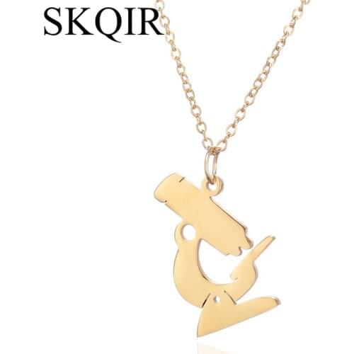 SKQIR Medical Microscope Pendant Gold Chain Necklace Fashion Jewelry For Women Nurse Gift Stainless Steel Microscope Necklace