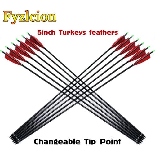 12pcs Hunting Spine500 Archery Mix Carbon Arrows Target Point Arrows Turkey feather for 20-50lbs Longbow Recurve Bow