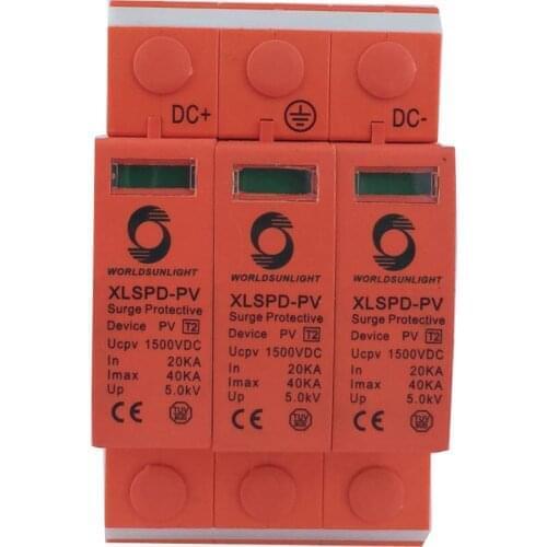 Worldsunlight TUV SPD DC 3P 1500V 20KA~40KA House Surge Protector Protective Low-voltage Arrester Device TUV & CE Certificate