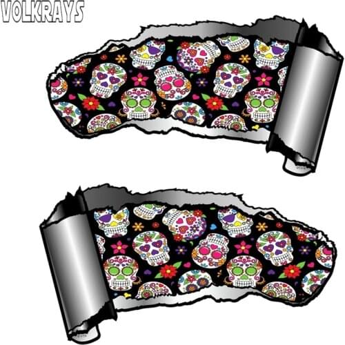 Volkrays 2 X Horror Car Sticker Small Pair Ripped Torn Gash Design Mexican Skull Pattern Vinyl Decal for Motorcycle,15cm*6cm