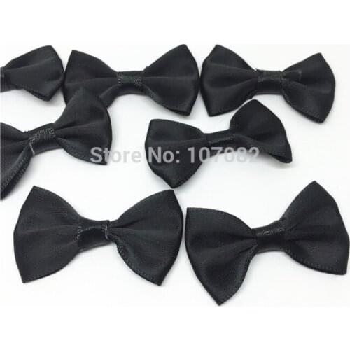 Yiasangly 100pcs Handmade 38x22mm Black Polyester Satin Ribbon Bows Mini Bow Sewing Accessories Wedding Card Embellishments
