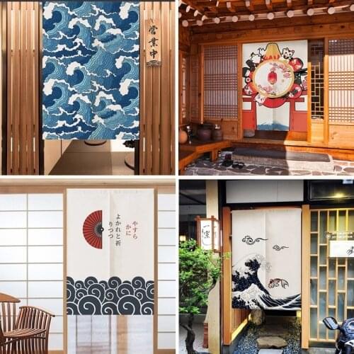 Japanese Style Door Curtain kitchen Use Linen Cotton Short curtain partition cabinet Velcro semi curtain for household toilet