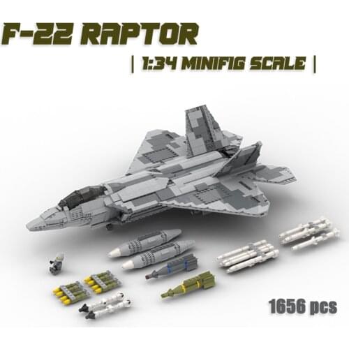 MOC Building Block Military Fighter F-22 RAPTOR Supersonic Combat Aircraft Assembly Model DIY Brick Childrens Toys Kids Gift