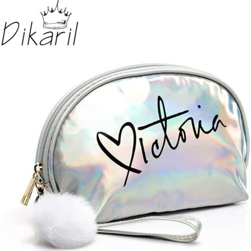 Dikaril Makeup Bag Travel Women Cute Make Up Bags Zipper PVC Letter Fashion Women Travel Organizer Cosmetic Bags 2020