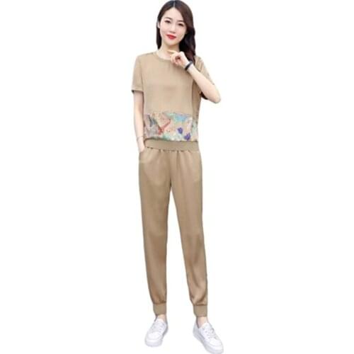 2021Women Summer Pants 2 Piece Set New Ladies Simple Fashionable Round Neck Casual Comfortable Printing Two-piece Suit B864