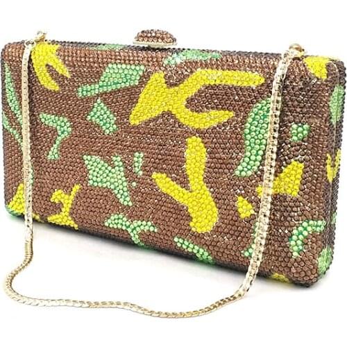 Special customization Bridal wedding party purses women evening party diamonds Army Camouflage crystal clutches purses