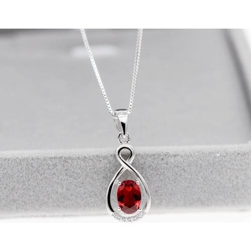 Uloveido Natural Garnet Pendant Necklace for Women, 925 Sterling Silver, 5*7mm January Birthstone Gemstone Wedding Jewelry FN158