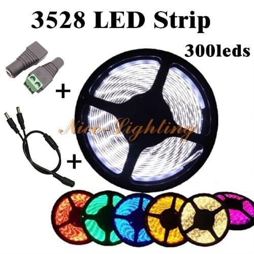 10meter/lot SMD 3528 Flexible Light Stripe 10m DC12V 60LEDs/M 300 LED White, Warm, Yellow, Red, Green, Blue LED Strip