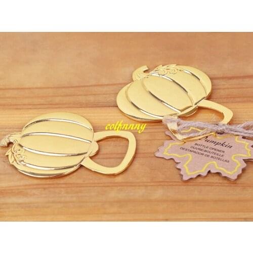 100pcs/lot Fast shipping Wedding Favors Gold Pumpkin Wine Bottle Opener Golden Beer Openers Party Decoration Accessories