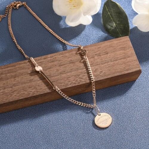 316L Stainless Steel New Fashion Fine Jewelry Smiley Face Round Carving Charms Chain Choker Necklaces & Pendants For Women