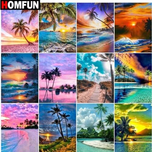 HOMFUN 3D Diamond Painting "Sunset beach landscape" DIY Full Rhinestones Drill Cross-stitch Kits Square Round Diamond Embroidery