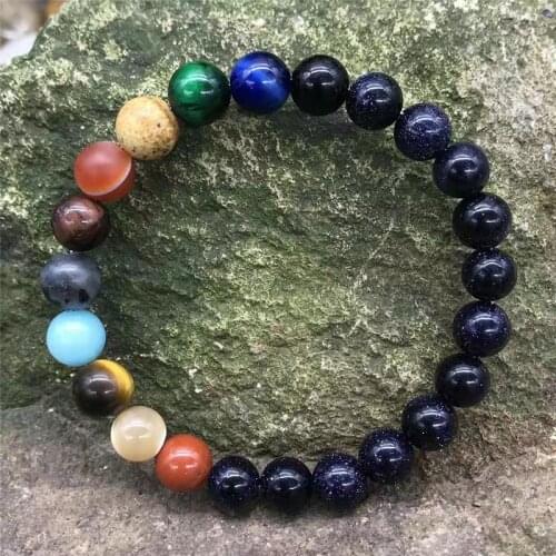 Dropship Planetary Sky Blue Sandstone Moon Stone Crystal Natural Stone Beads Galaxy Planets Solar System chakra Bracelet Bangle