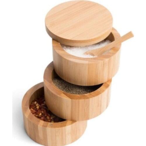 Wooden Seasoning Bottle Kitchen Seasoning Jar Creative Rotating Seasoning Jar Salt Bowl Bamboo Seasoning Box Seasoning Box