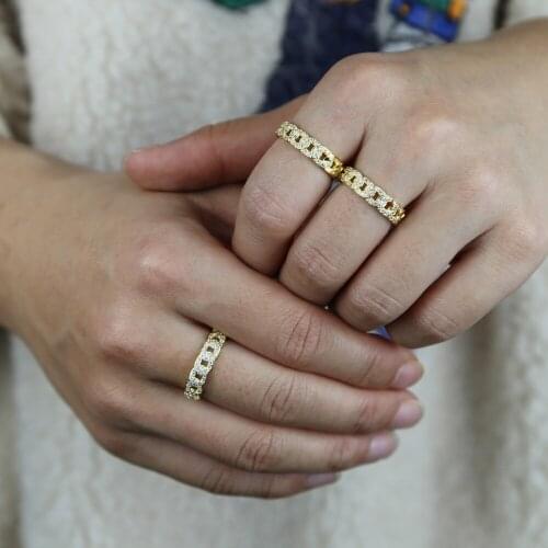 Elegant Gold Color Minimal Delicate Open Rings Jewelry Micro Pave Cz Cuban Link Unique Hip Hop Adjustable Chain Rings for Women
