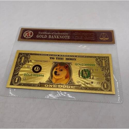 FLC Beautiful Gold Plated Dogecoin Gold Banknote Home Decor Crafts Cute Dogcoin Pattern Dog Souvenir Collection Gifts