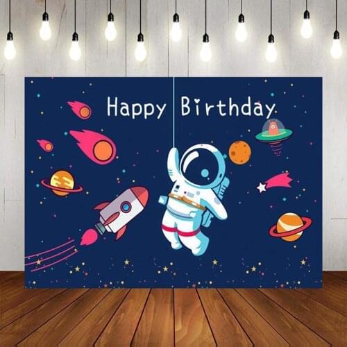 Little Astronaut Spaceship Cartoon Backdrop Boy Birthday Picture Party Decorate Planet Flying Saucer Background Photo Studio