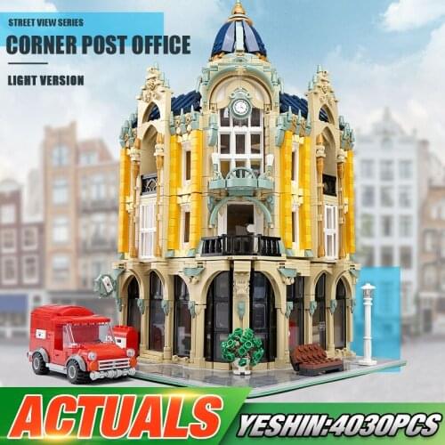 MOULD KING 16010 Streetview Building MOC-17366 Corner Post Office With Led Light Building Blocks Bricks Kids Christmas Toys Gift