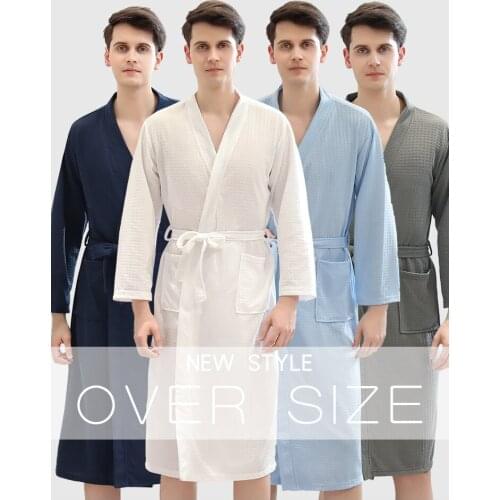 Waffle Japanese kimono bathrobe men summer thin bath robe foreign trade long robe that occupy the home pajamas sweat steaming cl