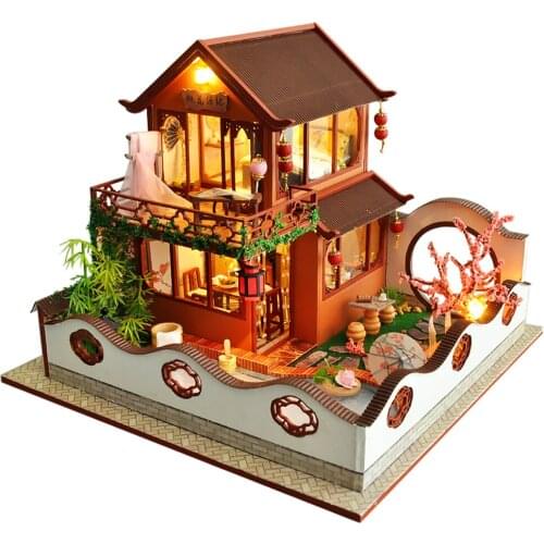 Doll House Furniture Wooden Miniature DIY Kit with Dust Cover Music Box Assemble Crafts Toy Best Birthday Gift For Children Girl