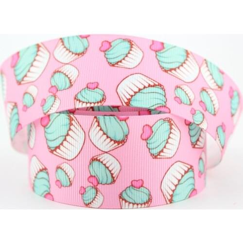 Cute Pink cartoon cake printed grosgrain ribbon 25mm 38mm 10 yards DIY baby bows for crafts tape wedding decorative ribbons