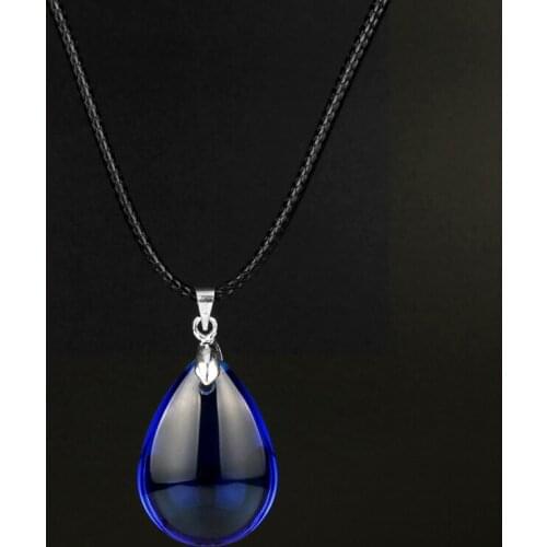 Fashion Blue Crystal Water Drop Pendant Necklaces For Women Girl Leather rope Choker Party Jewelry Gift-30