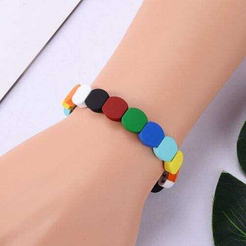 Fashion Chic Enamel Rainbow Tile Bracelet Handmade Weave Multicolored Painted Bracelet Men Women Charm Jewelry Accessories