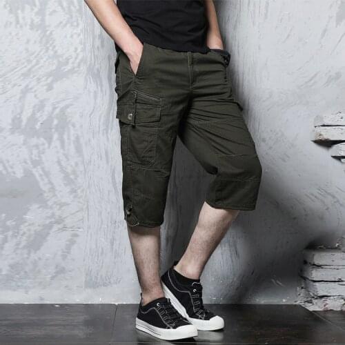 2020 Summer Mens Cargo Shorts Solid Cotton High Quality Knee Length Male Shorts Bermuda Military Casual Work Short Pants Men