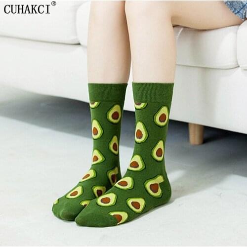 CUHAKCI Fashion Personality Women Socks Funny Harajuku Sushi Avocado Food Long Socks Breakfast Fruits Soken Fashion High Quality