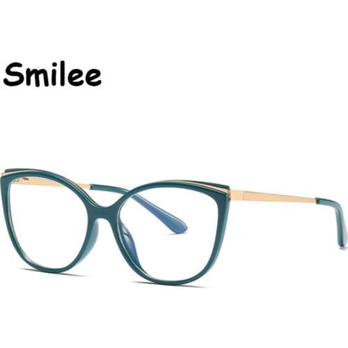 Fashion Blue Light Glasses Women Green Cat Eye Eyewear Clear Regular Office Computer Glasses Anti Blue Ray Eyeglasses Female