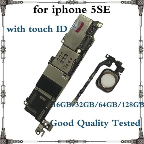 Original motherboard for iphone SE 16GB 32GB 64GB Clean iCloud Unlocked IOS system logic board for iphone 5SE With / NO Touch ID