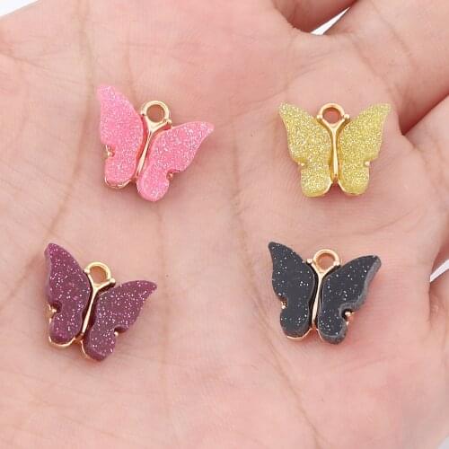 DoreenBeads 10 PCs Beautiful Butterfly Charms Animal Gold Color Glitter Charms for DIY Jewelry Supplies Colorful Butterfly