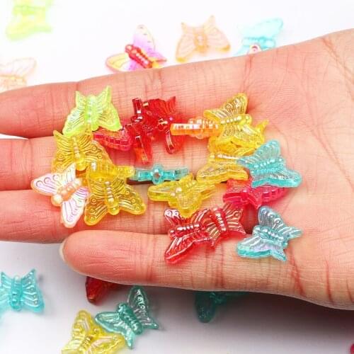 50pcs Transparent AB Butterfly Acrylic Beads Loose Spacer Beads For Jewelry Making Diy Handmade Bracelet Charm Beads Accessories