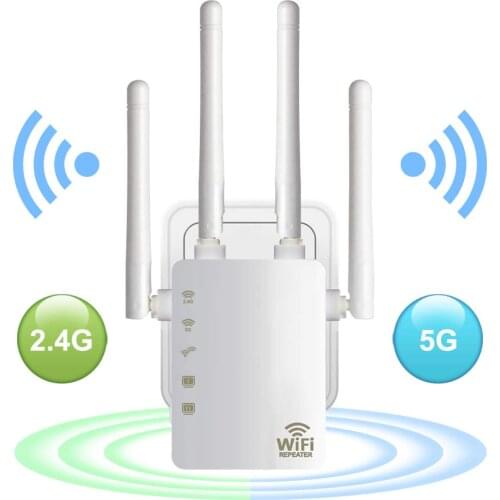WiFi Range Extender 300/ 1200Mbps Dual Band 2.4/5GHz Wi-Fi Internet Signal Booster Wireless Repeater for Router Easy Setup WPS