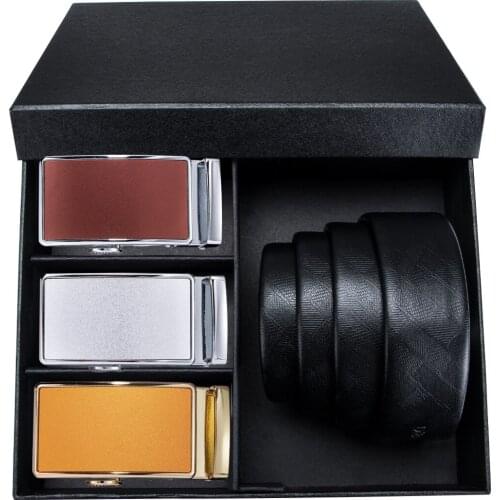 Famous Brand Men Belt High Quality Cow Genuine Leather Automatic Buckle Belt Luxury Cowhide Strap Gift Box Set For Men DiBanGu