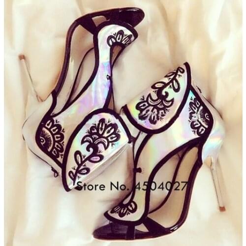 Summer Embroidered Women High Heel Sandals Woman Pumps Thin Heels Party Shoes Open Toe Zipper Ladies Dress Shoe
