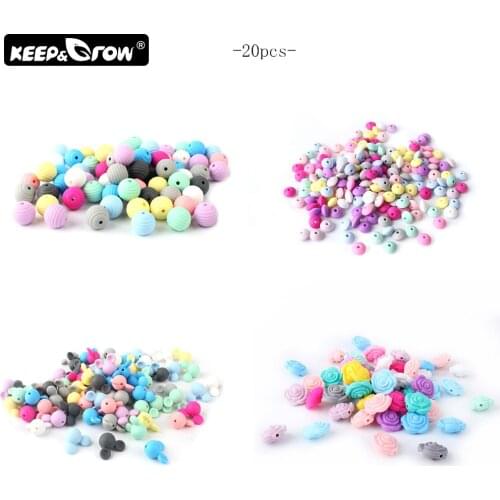 Keep&Grow 20Pcs/Lot Silicone Beads Food Grade Silicone Teething Beads Baby Teething Chew DIY Teething Necklace Toys Accessories