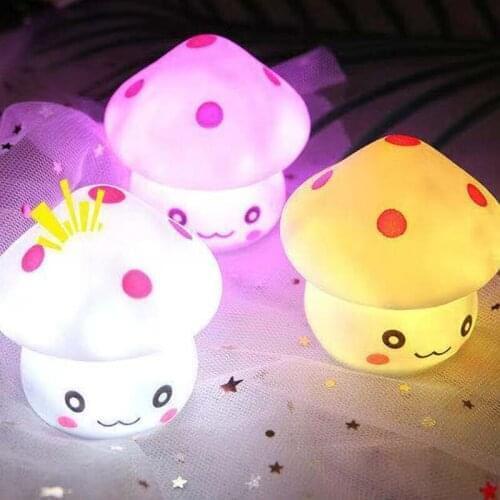 6*6cm Button Battery LED Mushroom Lamp Party Lights Mini Soft Baby Child Sleeping Nightlight Novelty Toy Gift